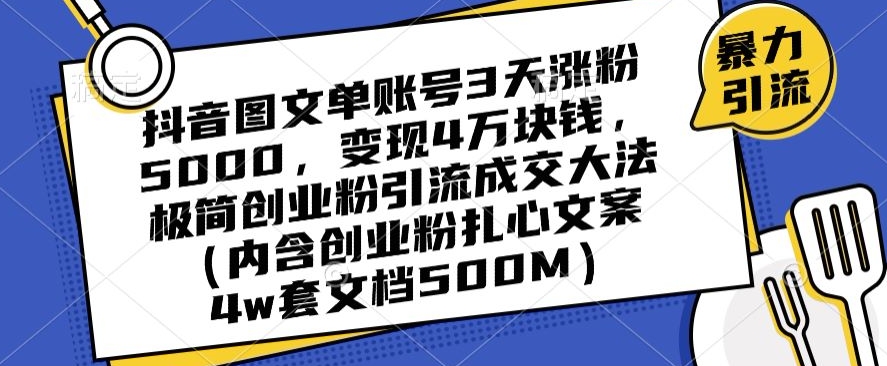 抖音图文单账号3天涨粉5000,变现4万块钱,极简创业粉引流成交大法插图 抖音图文单账号3天涨粉5000,变现4万块钱,极简创业粉引流成交大法