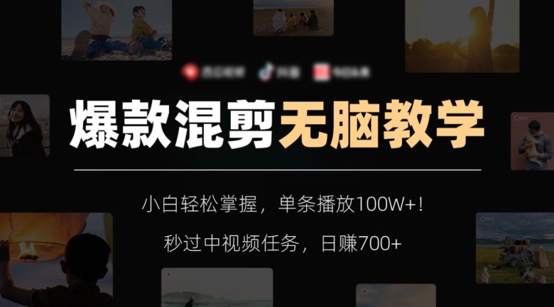爆款混剪无脑教学,小白轻松掌握,单条播放100W+!秒过中视频任务,日赚700+【揭秘】插图 爆款混剪无脑教学,小白轻松掌握,单条播放100W+!秒过中视频任务,日赚700+【揭秘】
