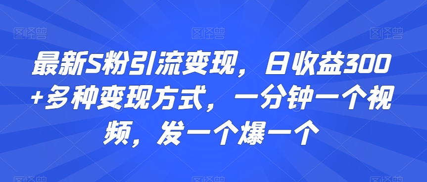 最新S粉引流变现,日收益300+多种变现方式,一分钟一个视频,发一个爆一个【揭秘】插图 最新S粉引流变现,日收益300+多种变现方式,一分钟一个视频,发一个爆一个【揭秘】