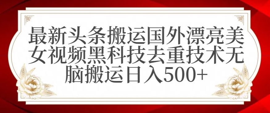 最新头条搬运国外漂亮美女视频黑科技去重技术无脑搬运日入500+【揭秘】插图 最新头条搬运国外漂亮美女视频黑科技去重技术无脑搬运日入500+【揭秘】