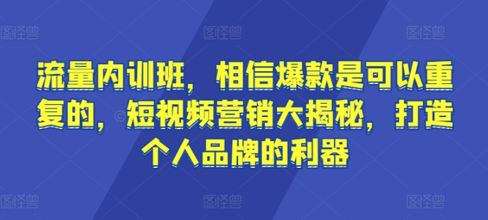 流量内训班,相信爆款是可以重复的,短视频营销大揭秘,打造个人品牌的利器插图 流量内训班,相信爆款是可以重复的,短视频营销大揭秘,打造个人品牌的利器