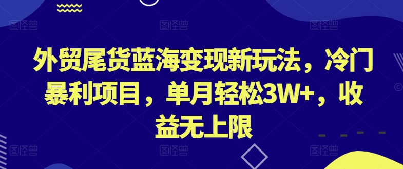 外贸尾货蓝海变现新玩法,冷门暴利项目,单月轻松3W+,收益无上限【揭秘】插图 外贸尾货蓝海变现新玩法,冷门暴利项目,单月轻松3W+,收益无上限【揭秘】