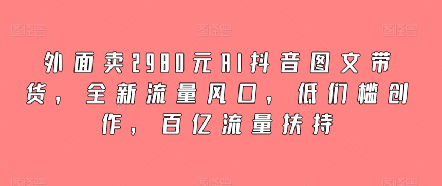 外面卖2980元AI抖音图文带货,全新流量风口,低们槛创作,百亿流量扶持插图 外面卖2980元AI抖音图文带货,全新流量风口,低们槛创作,百亿流量扶持