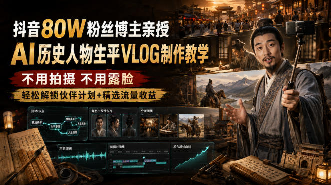 抖音80W粉丝博主的AI历史人物生平VLOG教学,不用拍摄不用露脸,AI帮你搞定,轻松解锁伙伴计划+精选收益插图 抖音80W粉丝博主的AI历史人物生平VLOG教学,不用拍摄不用露脸,AI帮你搞定,轻松解锁伙伴计划+精选收益