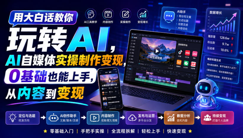 用大白话教你玩转AI,AI自媒体实操制作变现,0基础也能上手,从内容到变现插图 用大白话教你玩转AI,AI自媒体实操制作变现,0基础也能上手,从内容到变现
