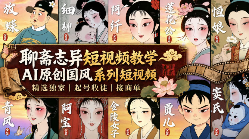 聊斋志异短视频教学,AI原创国风系列短视频,精选独家丨起号收徒丨接商单插图 聊斋志异短视频教学,AI原创国风系列短视频,精选独家丨起号收徒丨接商单