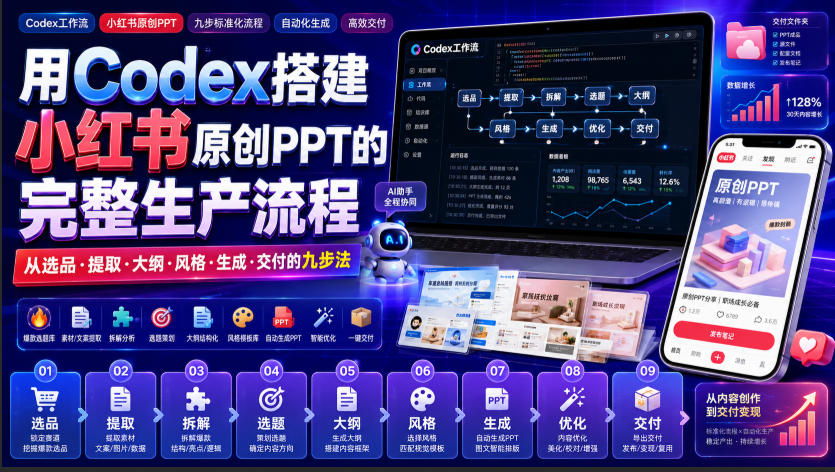 用Codex搭建小红书原创PPT的完整生产流程,从选品·提取·大纲·风格·生成·交付的九步法插图 用Codex搭建小红书原创PPT的完整生产流程,从选品·提取·大纲·风格·生成·交付的九步法