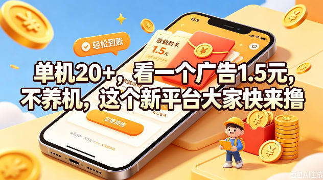 单机20+,看一个广告1.5米,不养机,这个新平台大家快来撸【揭秘】插图 单机20+,看一个广告1.5米,不养机,这个新平台大家快来撸【揭秘】