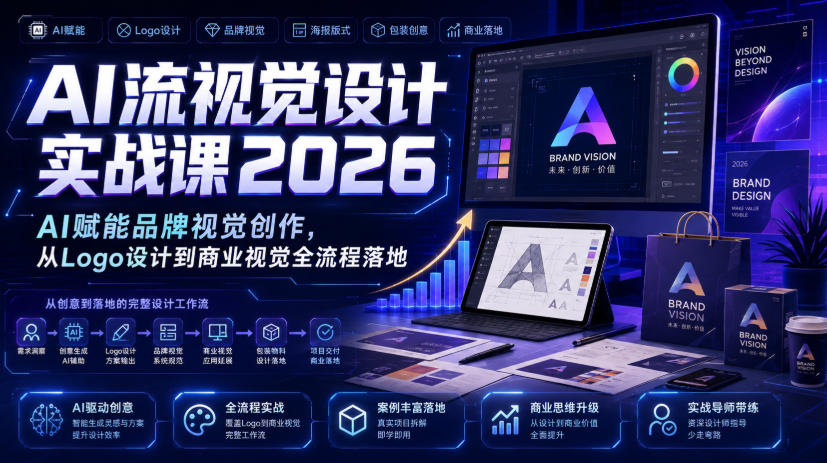AI流视觉设计实战课2026:AI赋能品牌视觉创作,从Logo设计到商业视觉全流程落地插图 AI流视觉设计实战课2026:AI赋能品牌视觉创作,从Logo设计到商业视觉全流程落地