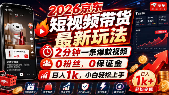 2026京东短视频带货最新玩法,2分钟一条爆款视频,0粉丝,0保证金,日入1k,小白轻松上手【揭秘】插图 2026京东短视频带货最新玩法,2分钟一条爆款视频,0粉丝,0保证金,日入1k,小白轻松上手【揭秘】