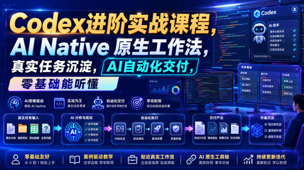 Codex进阶实战课|AI Native原生工作法,22节真实任务落地,从配置到AI自动化交付全链路教程插图 Codex进阶实战课|AI Native原生工作法,22节真实任务落地,从配置到AI自动化交付全链路教程