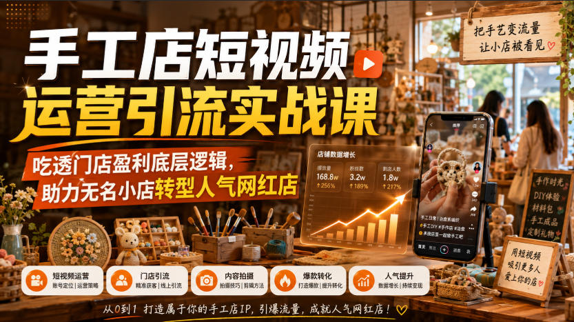 手工店短视频运营引流实战课,吃透门店盈利底层逻辑,助力无名小店转型人气网红店插图 手工店短视频运营引流实战课,吃透门店盈利底层逻辑,助力无名小店转型人气网红店