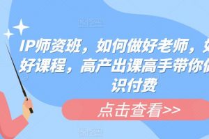 IP师资班,如何做好老师,如何做好课程,高产出课高手带你做好知识付费