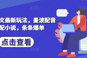 小说推文最新玩法，曼波配音搭配小说，条条爆单