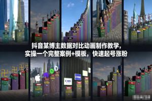 抖音某博主数据对比动画制作教学，实操完整案例+模板，快速起号涨粉