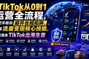 TikTok从0到1运营全流程，手把手教你避开合规陷阱，掌握流量变现核心技能，快速落地TikTok出海生意（更新7月）